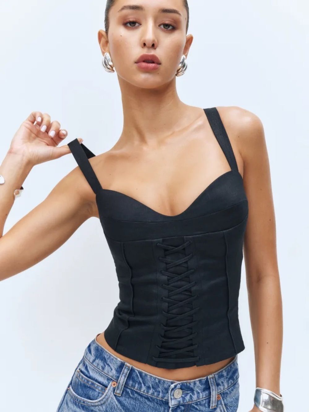 Reformation Gaia Linen Corset Tank Top NEW Black